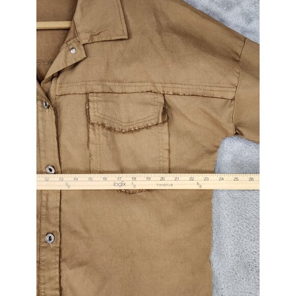 Made In Italy Jacket Womens Small Khaki Fringed Oversized Rock N Roll Shacket - Picture 5 of 11